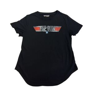 EUC Top Gun Black Graphic Tee with Red And Silver Accent